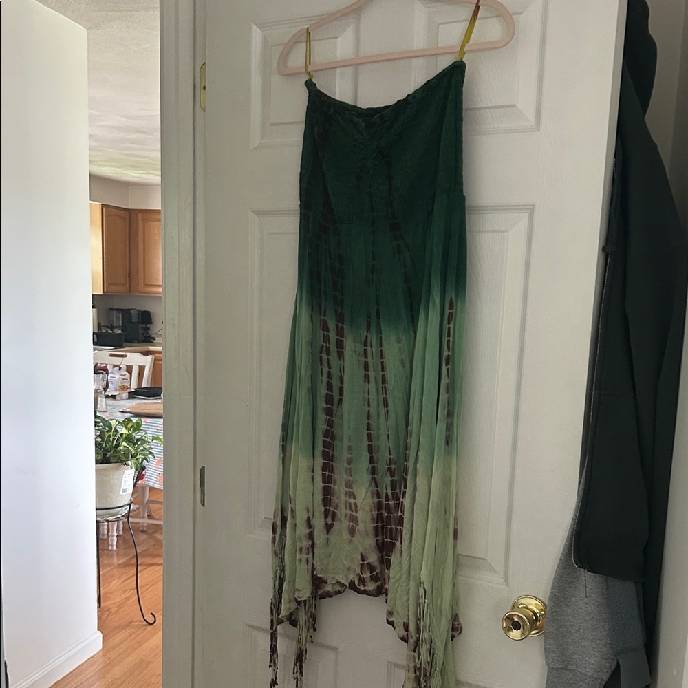 Raviya Strapless Green Ombre Tie-Dye Maxi Dress